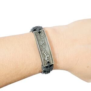 Her King Relationship Bracelet Black Leather Silver Tone Adjustable New